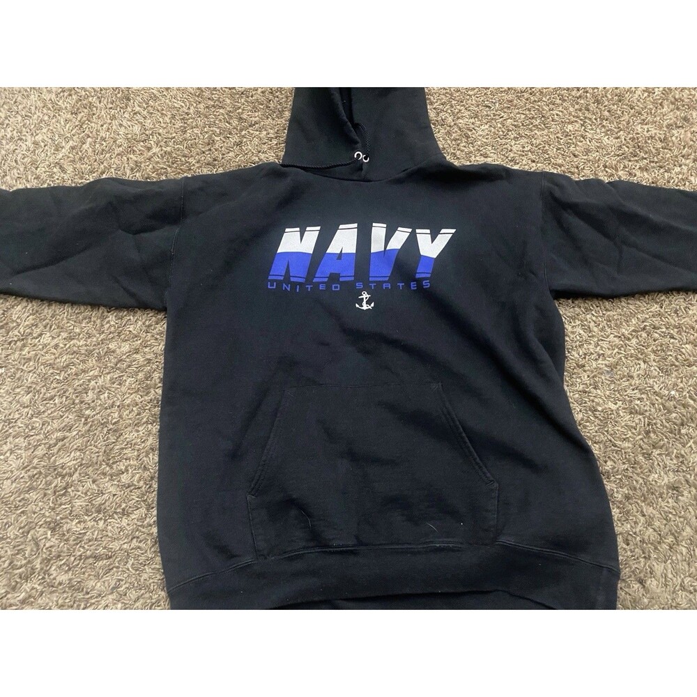 Port & Company Core Fleece Men's Pullover Hoodie Navy Graphic Print Black Medium